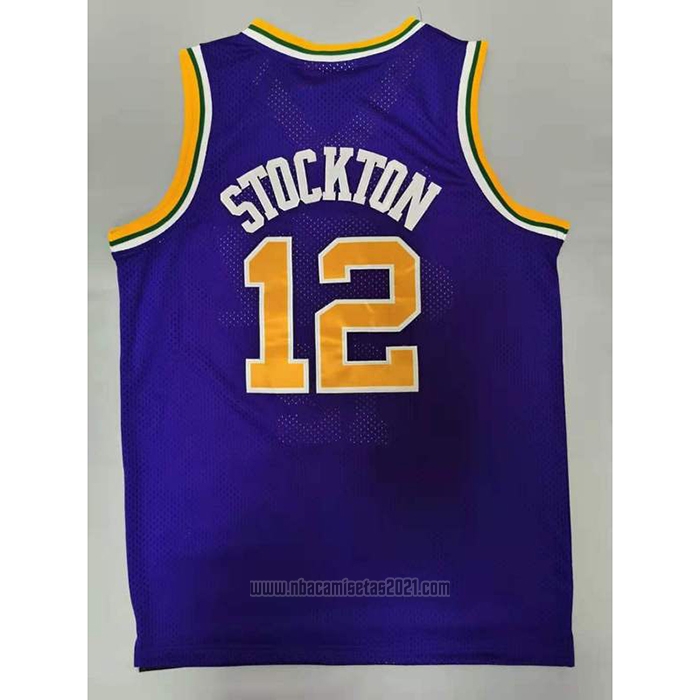 Camiseta Utah Jazz John Stockton #12 Mitchell & Ness 1991-92  Violeta